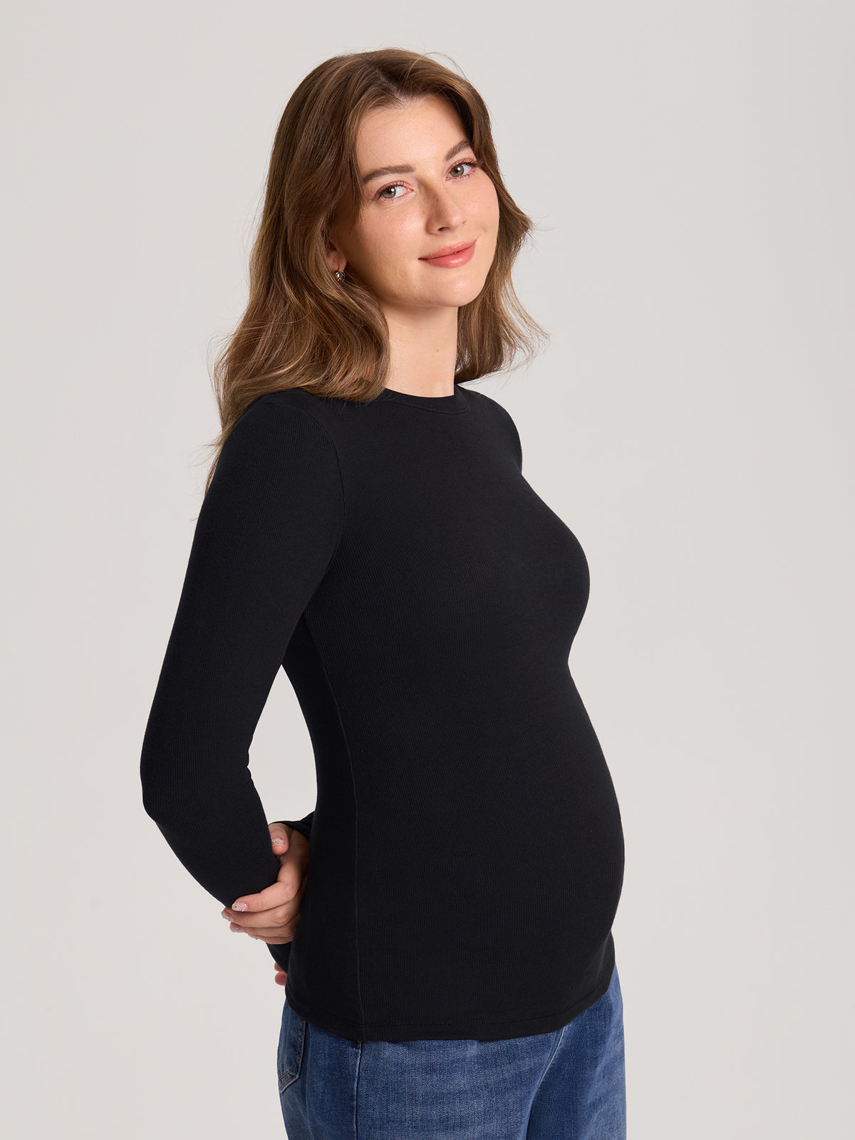 Cotton Rib Crew Neck Maternity Top